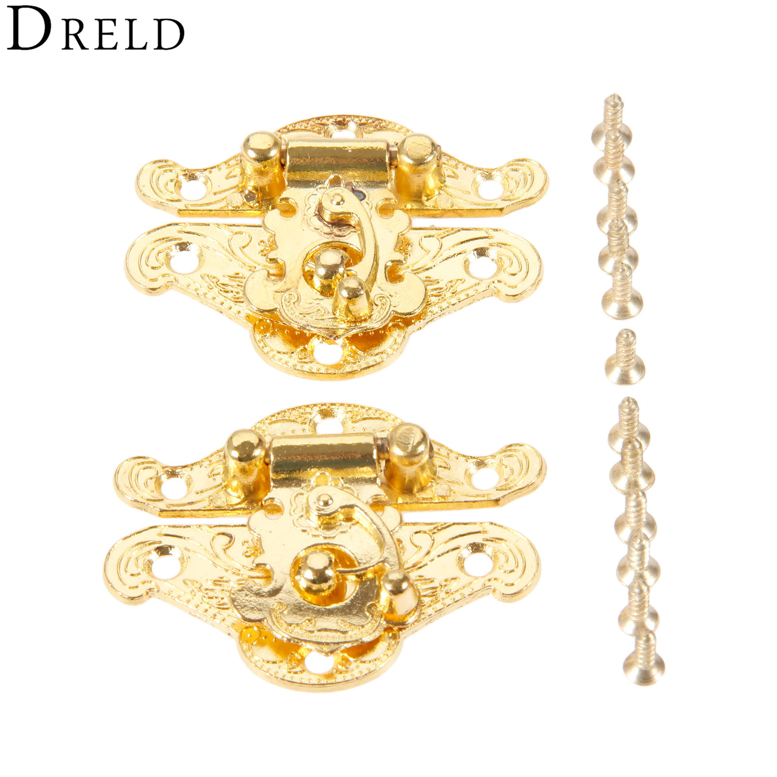 Furniture Hardware Tools - Dreld 2個アンティークゴールドボックスラッチハスプロックキャッチラッチ家具ハードウェアジュエリーボックススーツケースバックルクリップクラスプ38*49ミリメートル
