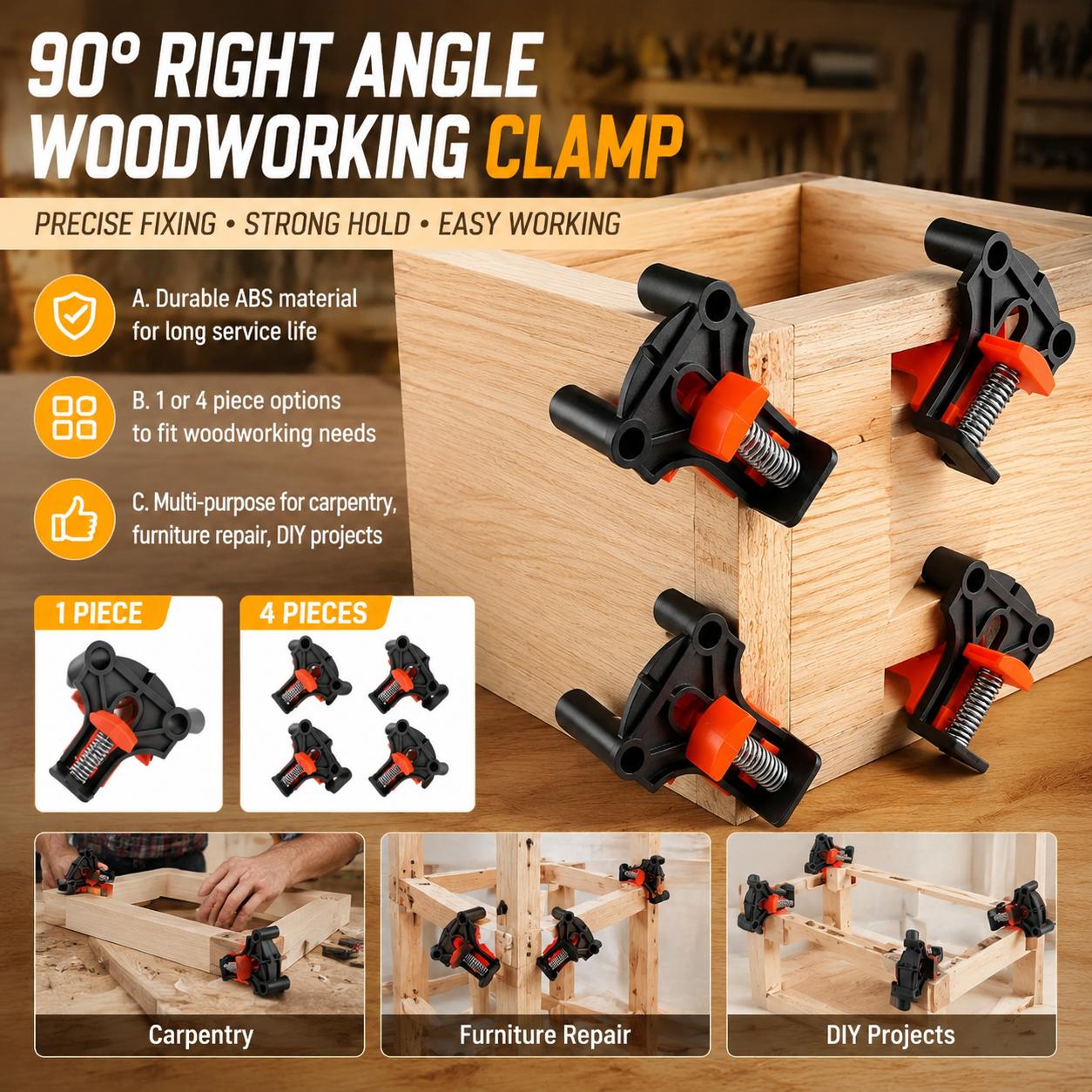 Furniture Hardware Tools - プレミアム木工大工用90度直角コーナークランプキット、キャビネット組立、フォトフレーム、家具修理用、調整可能な精密位置決め治具、ヘビーデューティーアルミ製木材ホルダー、ハードウェアツールセット