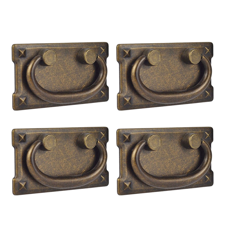 Furniture Hardware Pulls - 4ピースヴィンテージアンティークブロンズ引き出しリングプルハンドル、キャビネットドア家具ハンドル装飾