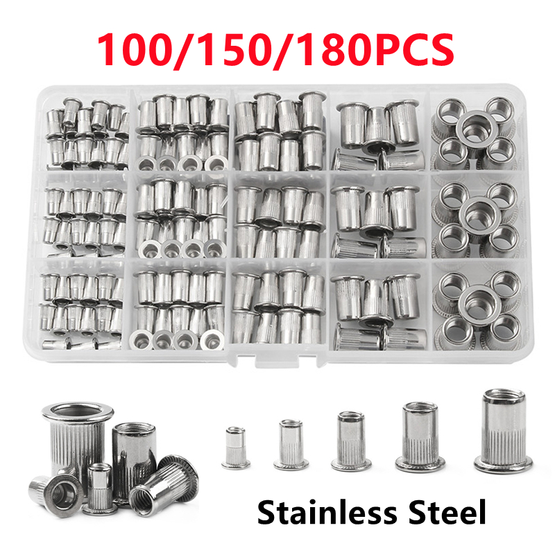 Cam Lock Nut - 100/150/180 個ステンレス鋼リベットナット M3-M8 または M3-M10 インサートレベティングマルチサイズステンレス鋼リベットナットセット