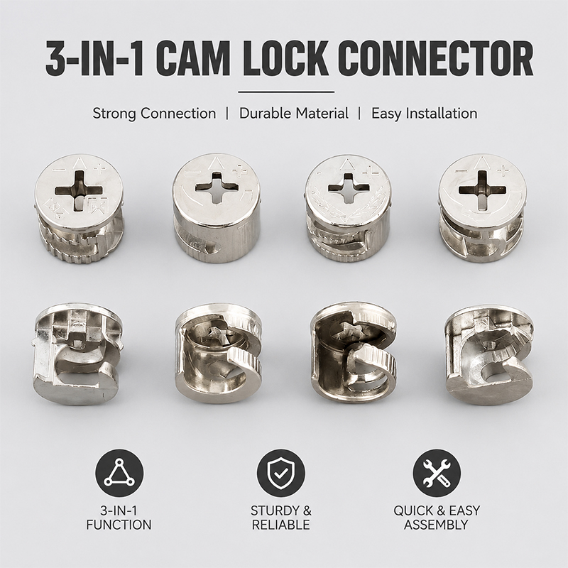 Furniture Knock Down Hardware - 偏心ホイールロック式3-in-1ノックダウン組立ネジコネクター、キャビネットワードローブ家具金具セット用