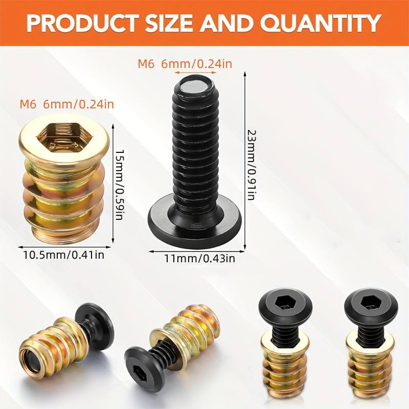 Furniture Hardware Tools - 10 個のナットねじ込みインサート組み合わせツールキット木製家具用六角ソケットネジコネクタボルトファスナーハードウェア
