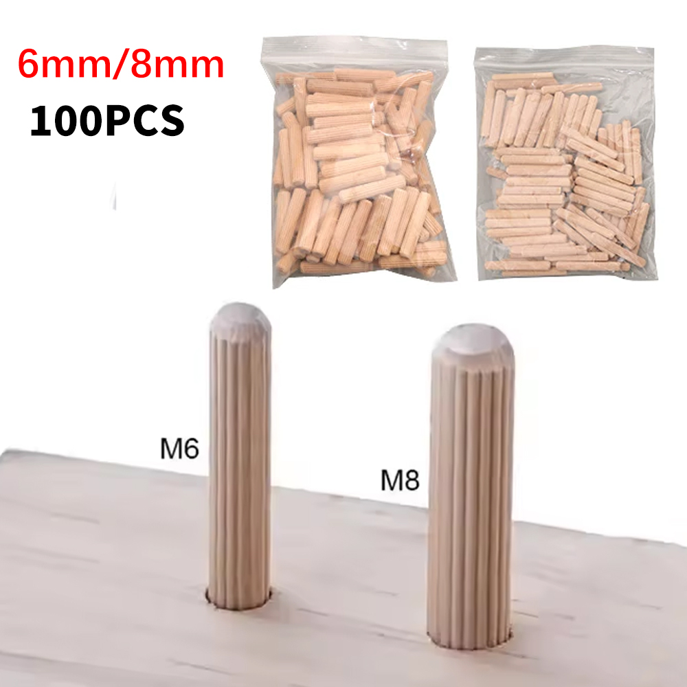 Furniture Joinery Hardware - 木製ダボピン 6/8mm 溝付き硬材家具接合用コネクター 木工組立ペグ M6/8 100個入りバッグ